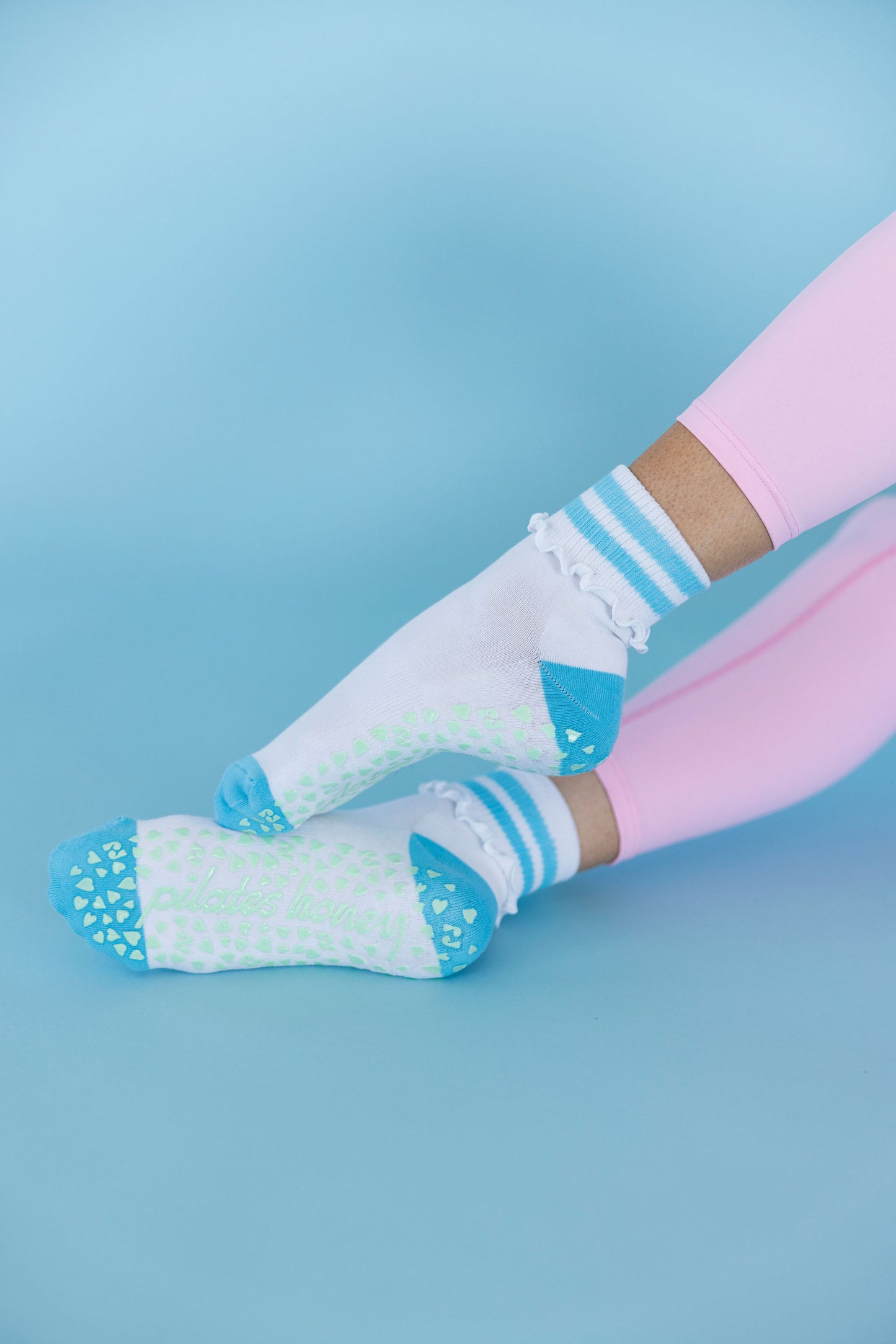Foldover Blue Stripe Ruffle Crew Grip Sock