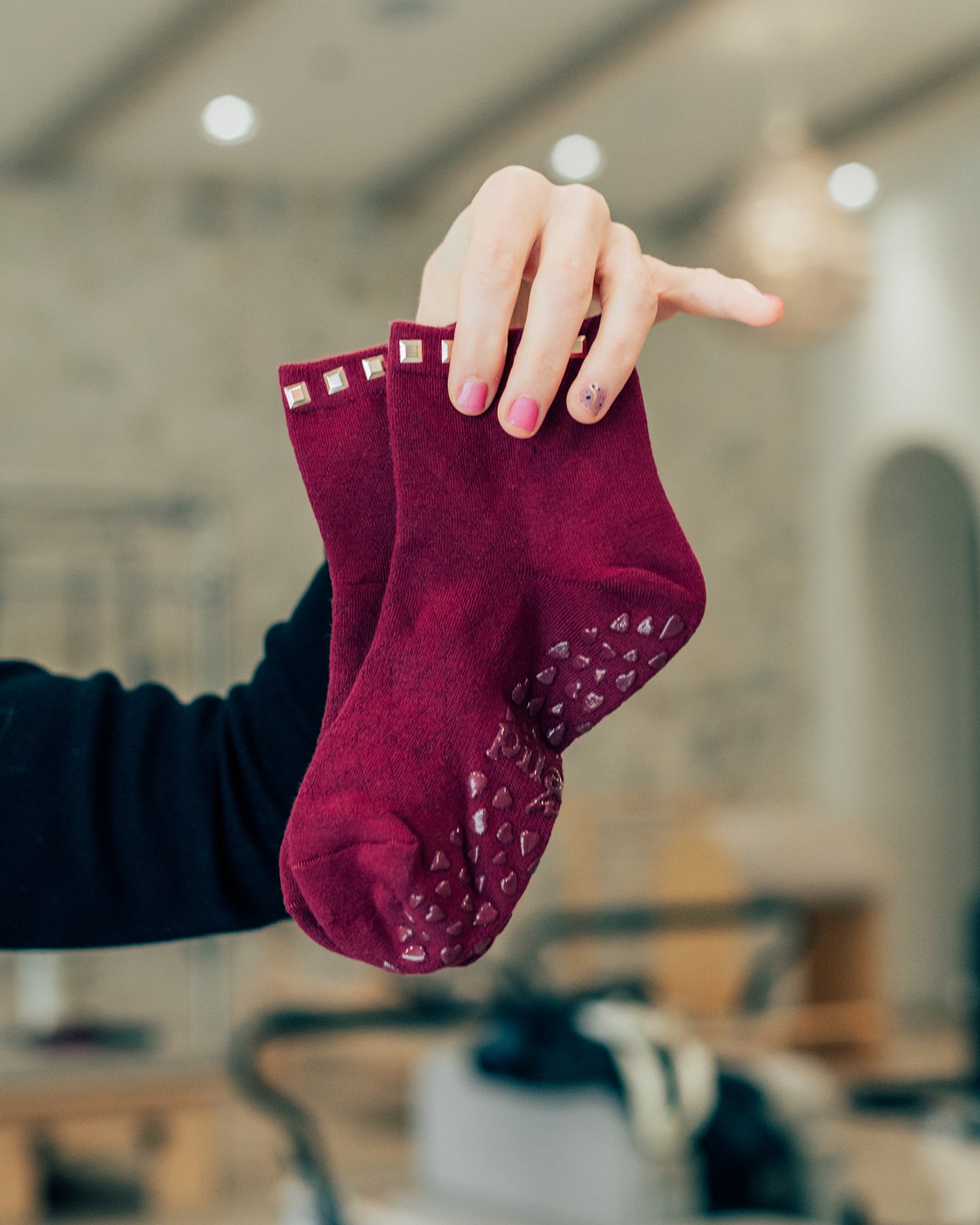 SALE Maroon Studded Ankle Grip Sock