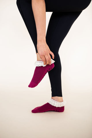 Wine Lace Ruffle Grip Sock