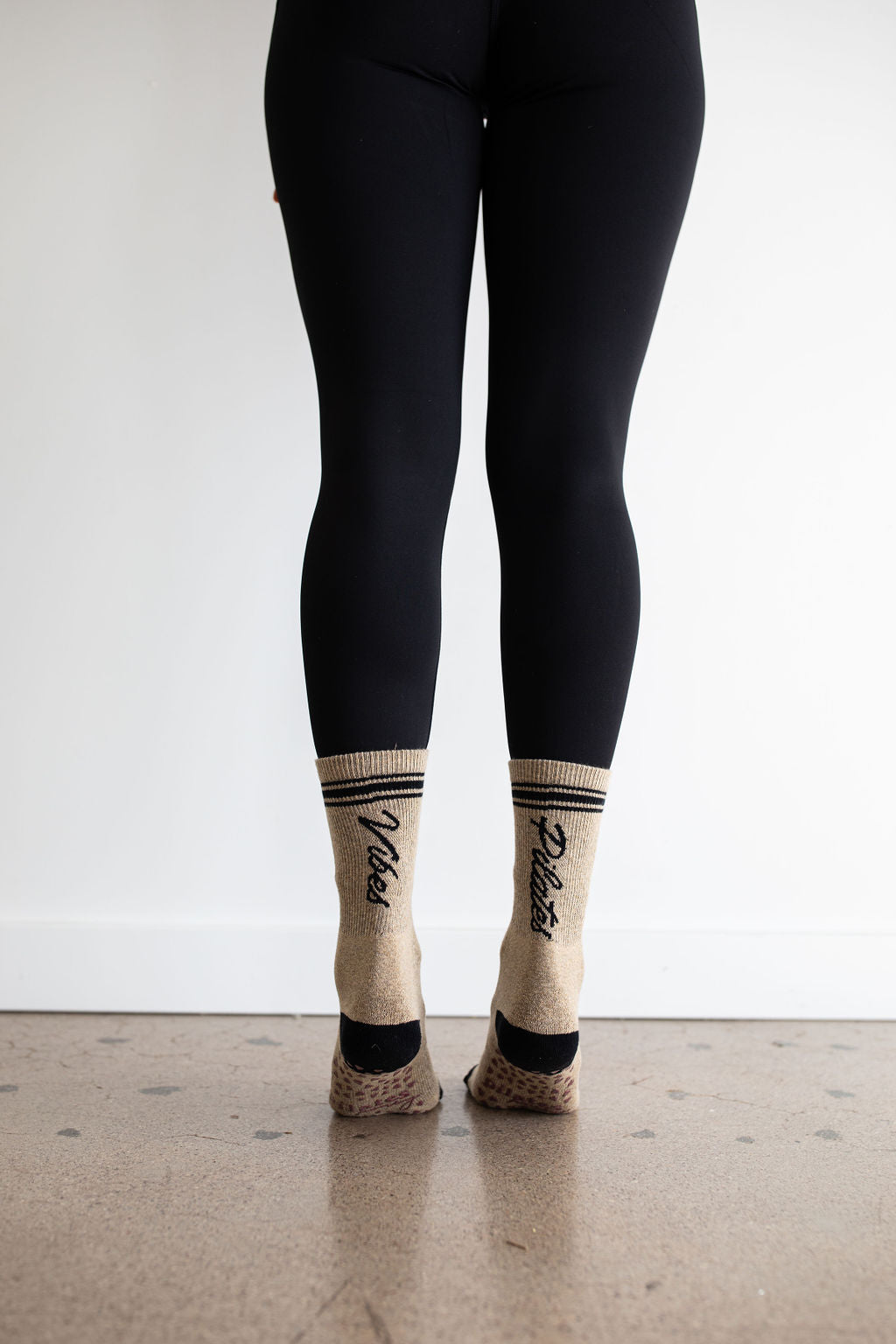 Pilates Vibes Grip Crew Sock Black/Tan Pilates Honey PilatesHoney