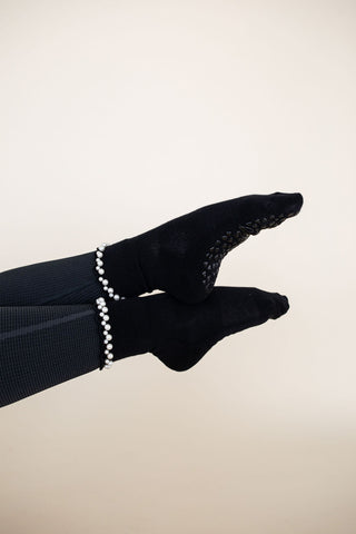 Pretty in Pearls (Black) Grip Sock