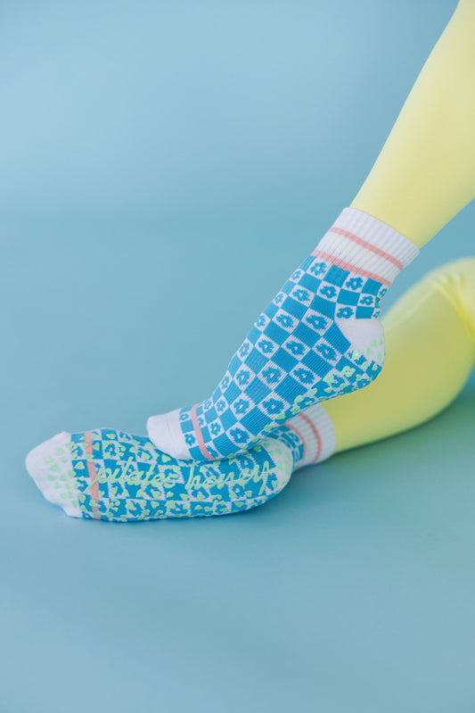 The Floral Check High Ankle Grip Sock