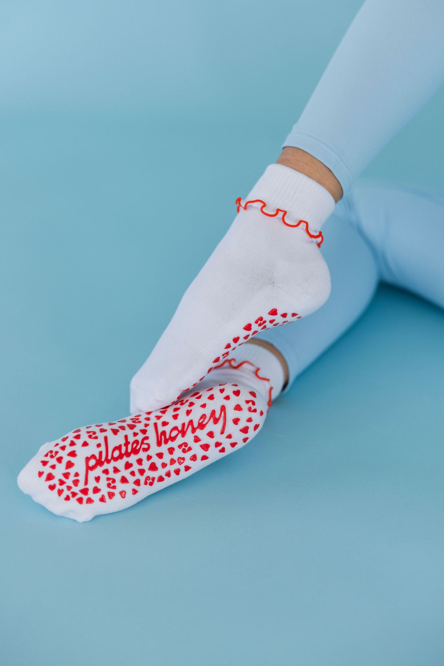 Foldover Red Stripe Ruffle Crew Grip Sock