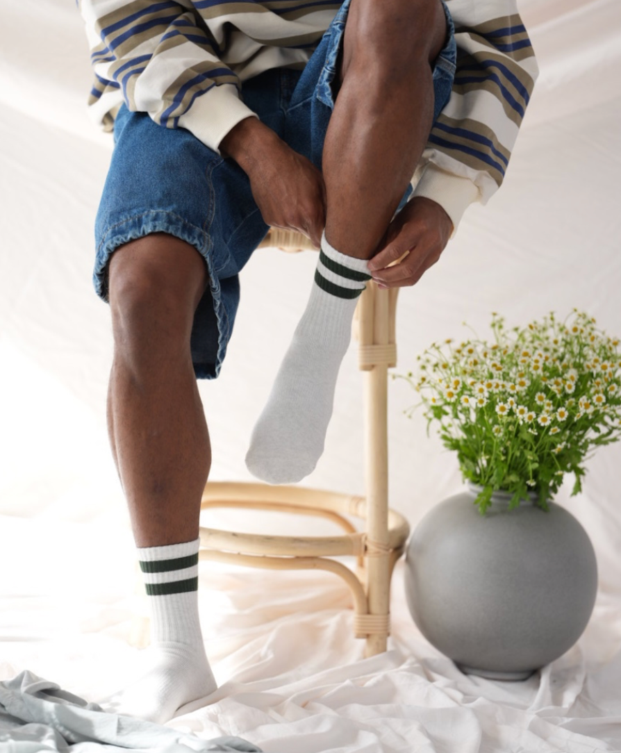 Men's Green Stripe Crew Grip Sock
