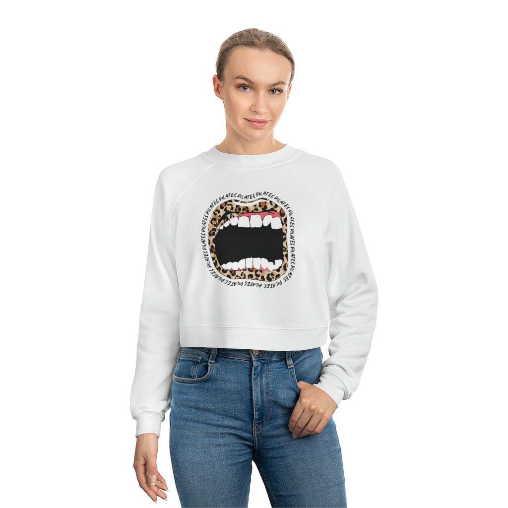 Pilates Leopard Lips Raglan Pullover Fleece Sweatshirt