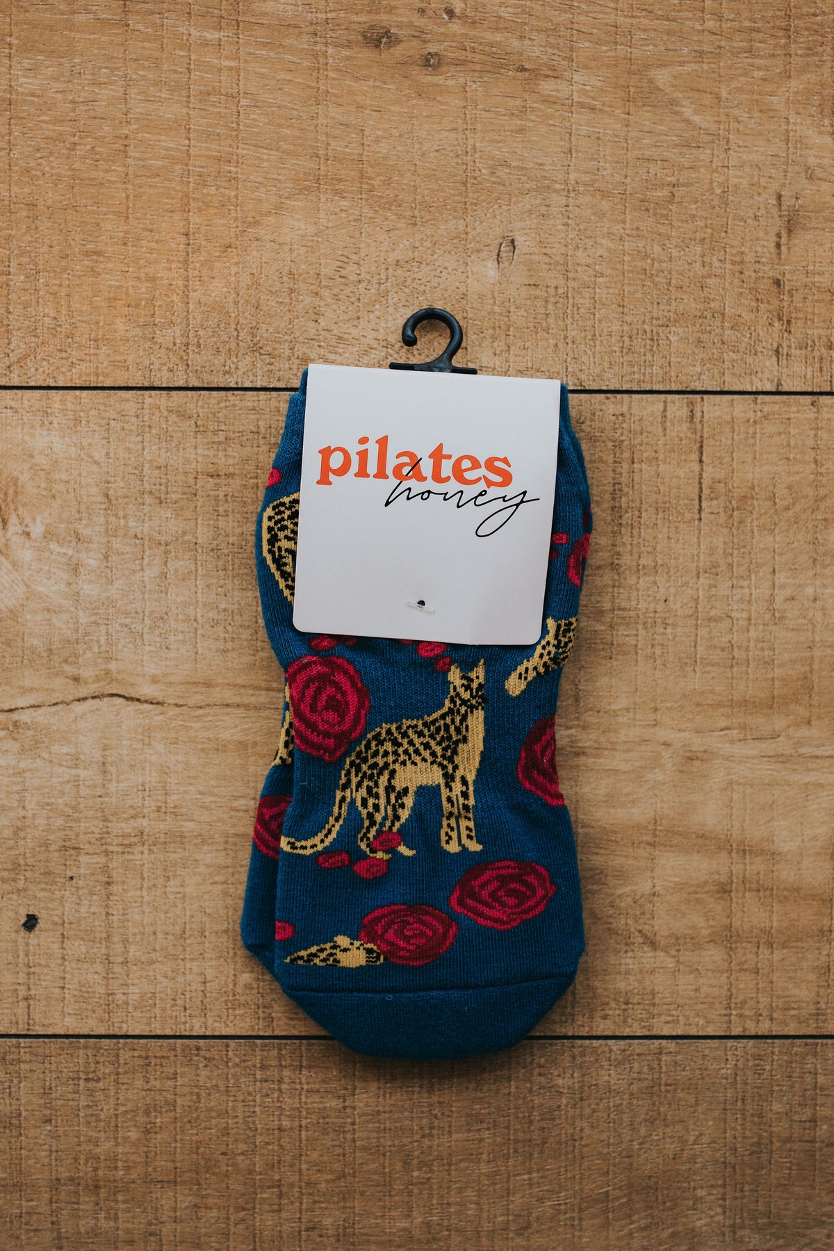 Navy Cheetah Grip Socks