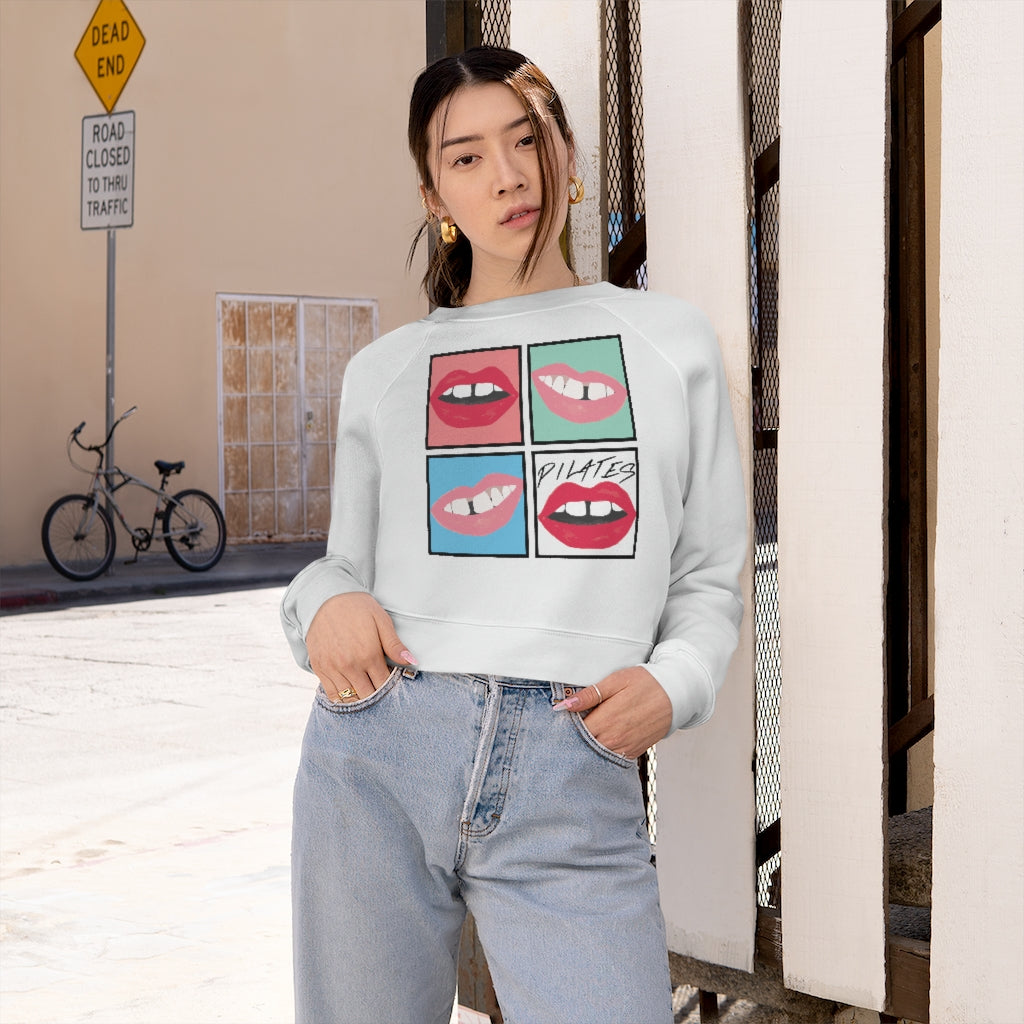 Pop Lips Raglan Pullover Fleece Sweatshirt